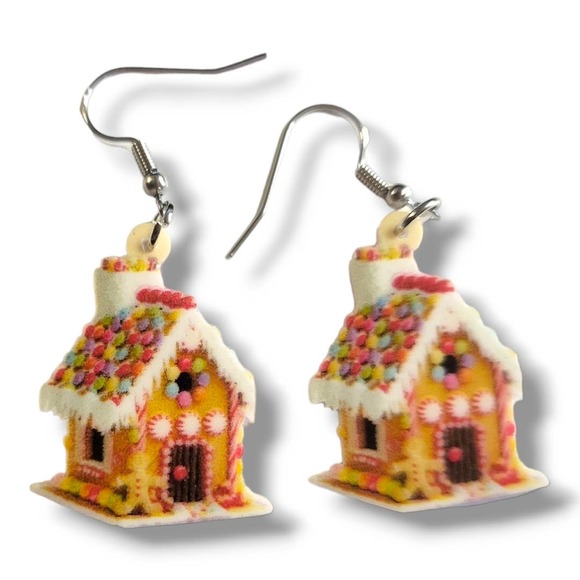 New Holiday Drop Dangle Ginger Bread House Earrings - Picture 1 of 4